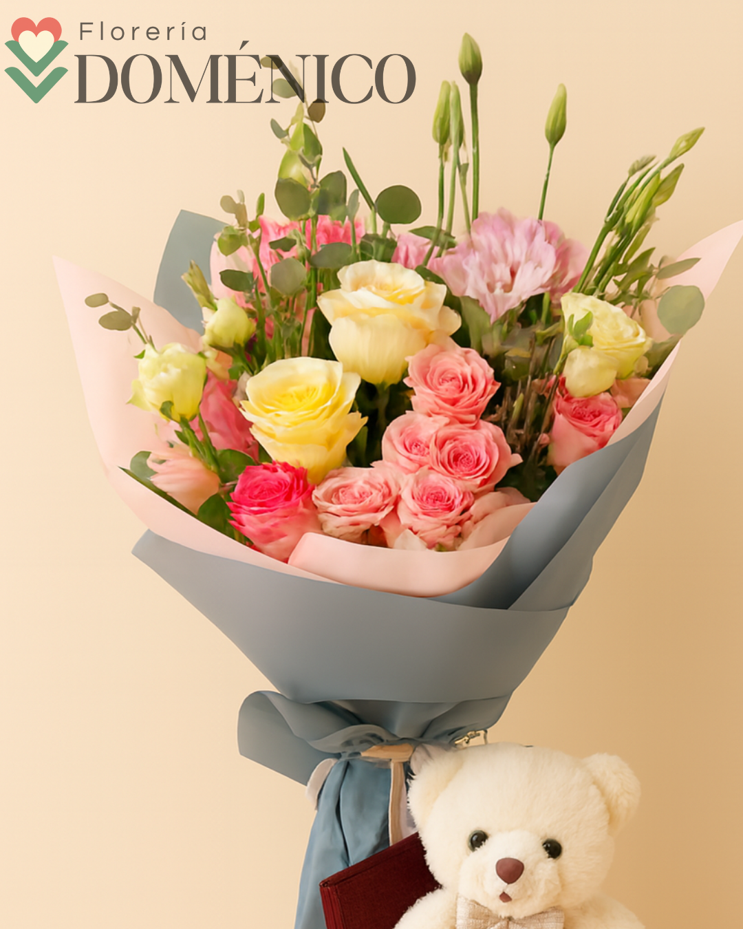 Rosas silvestres + tierno osito de peluche