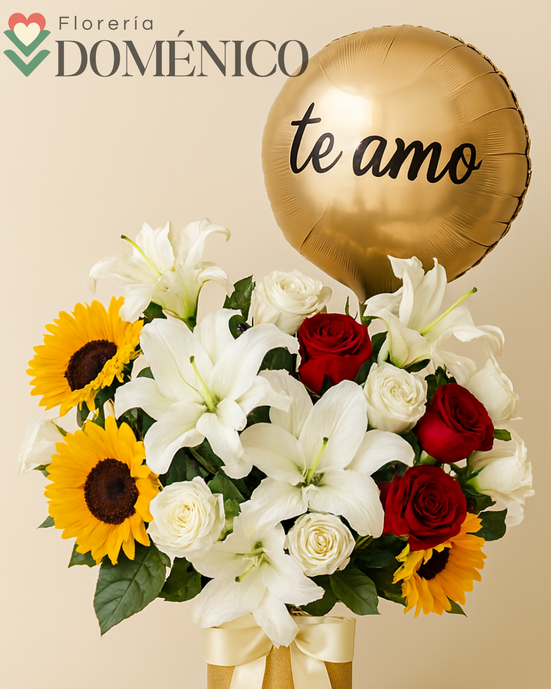 Buquet rosas y girasoles + globo metalizado